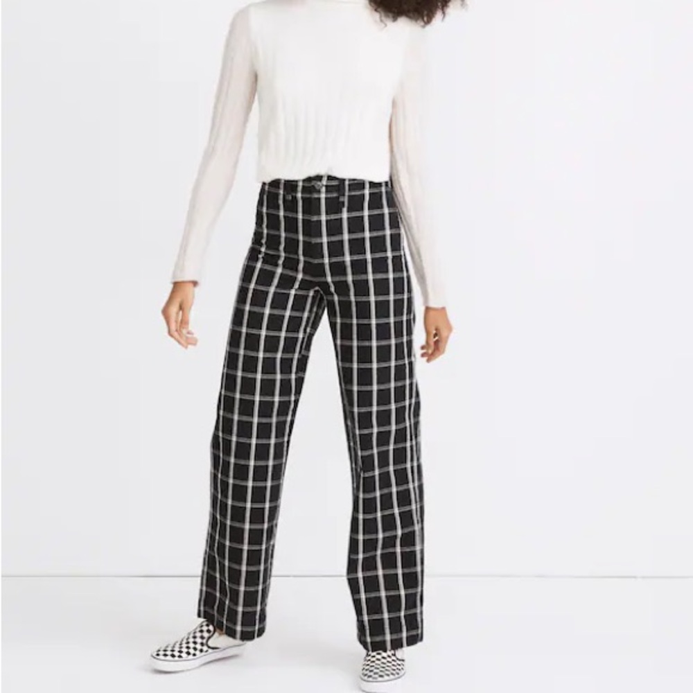 Madewell - Slim Emmett Wide-Leg Full Length Pants - Windowpane Black/White check